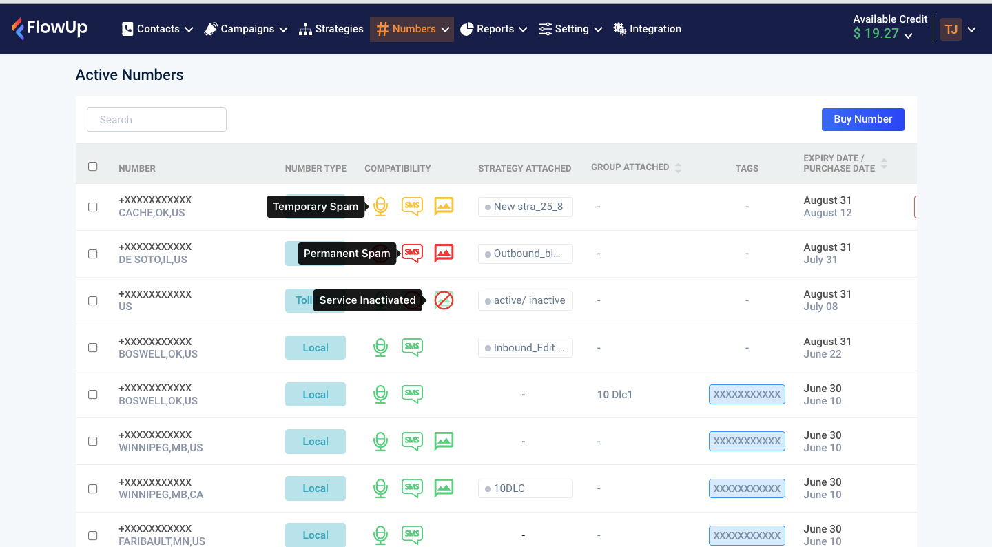 Visibility of Permanent and Temporary SPAM Numbers