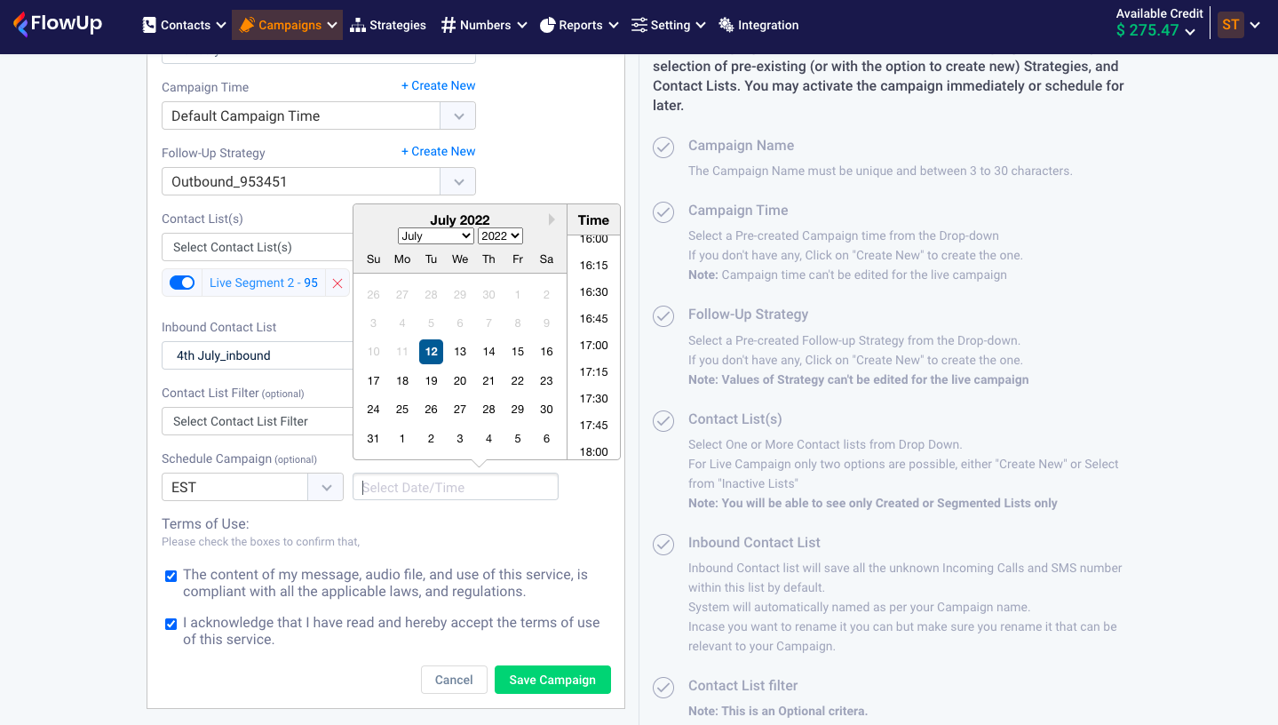 Automated Campaign Scheduling with FlowUP